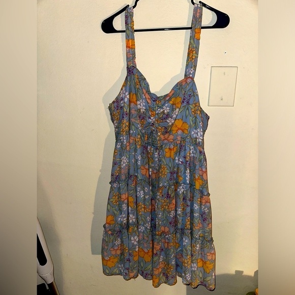 ARULA Dresses & Skirts - Arula women’s blue orange floral tiered sleeveless mini dress B 2X spring